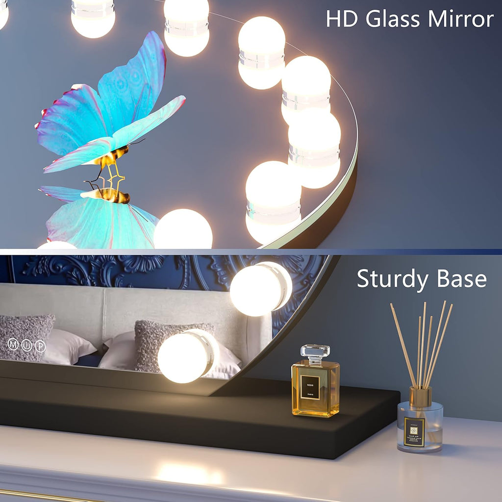 32" x 28" Black Vanity Mirror with Lights N79729