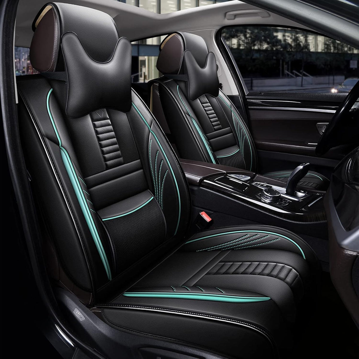 Grey Leather Car Seat Cover Full Set for 5 Seats U87946