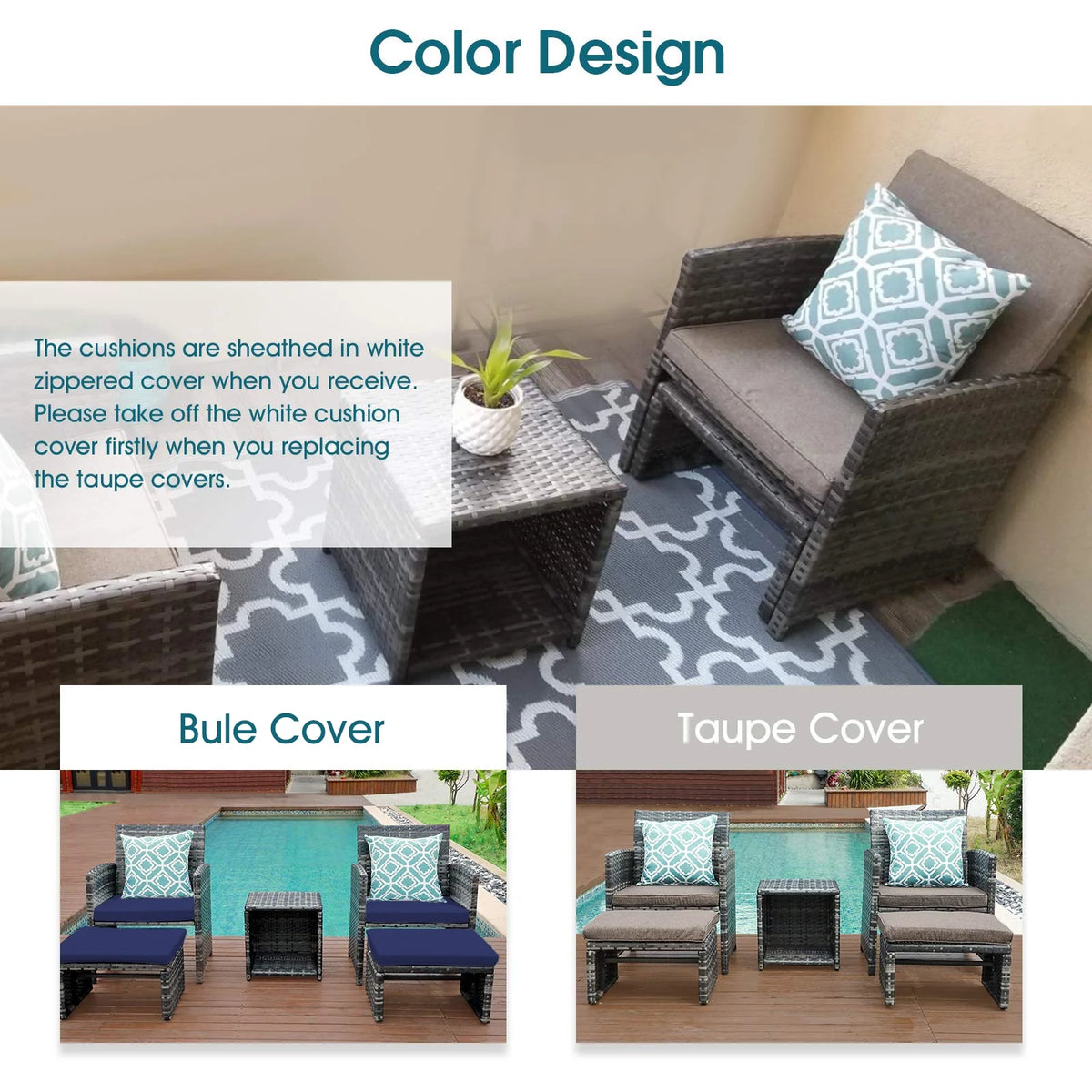 5 Piece Wicker Patio Furniture Set with Coffee Table V6138