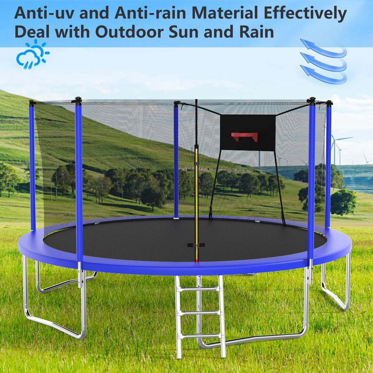 14 Feet Trampoline with Enclosure, Basketball Hoop and Ladder I4179