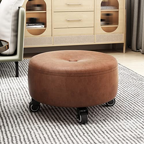 Red Leather Rolling Ottoman Stool with Wheels A5318