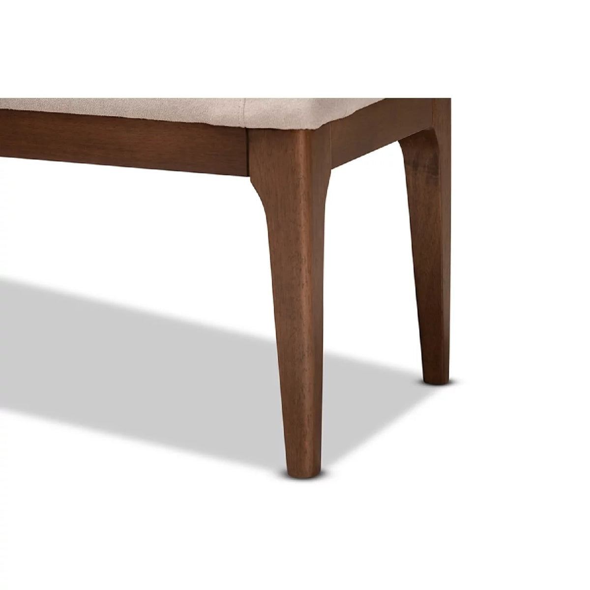 Beige Fabric Upholstered Walnut Brown Wood Dining Bench J661
