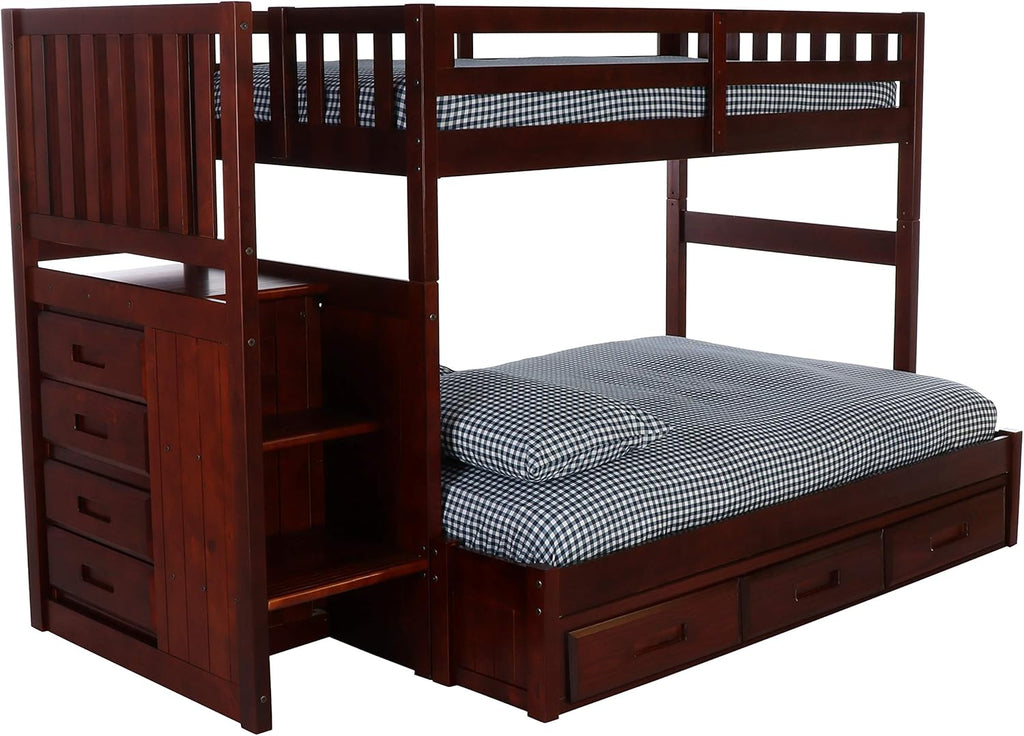 Twin Over Full Staircase Bunk Bed with 3 Drawers in Merlot Finish R724799