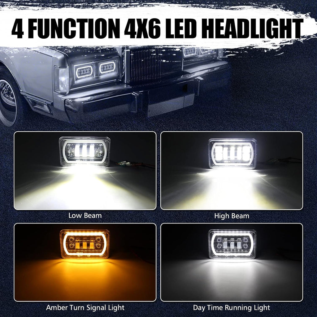 4x6 Led Headlight Halo White DRL Amber Turn Signal 2PC Pack D56531