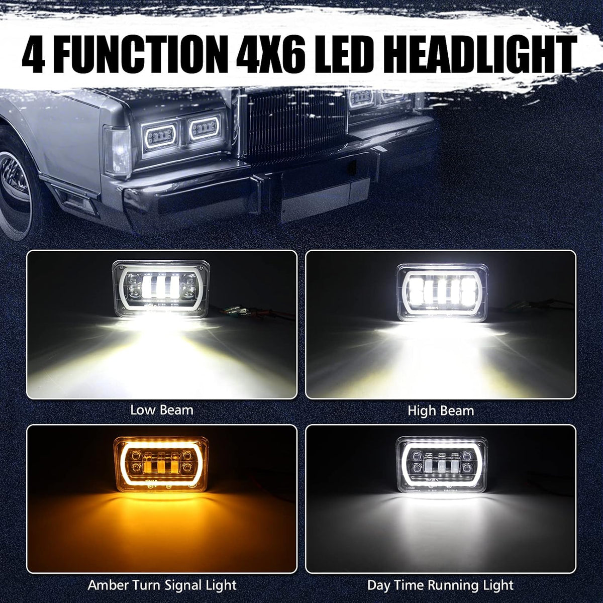 4x6 Led Headlight Halo White DRL Amber Turn Signal 2PC Pack D56531