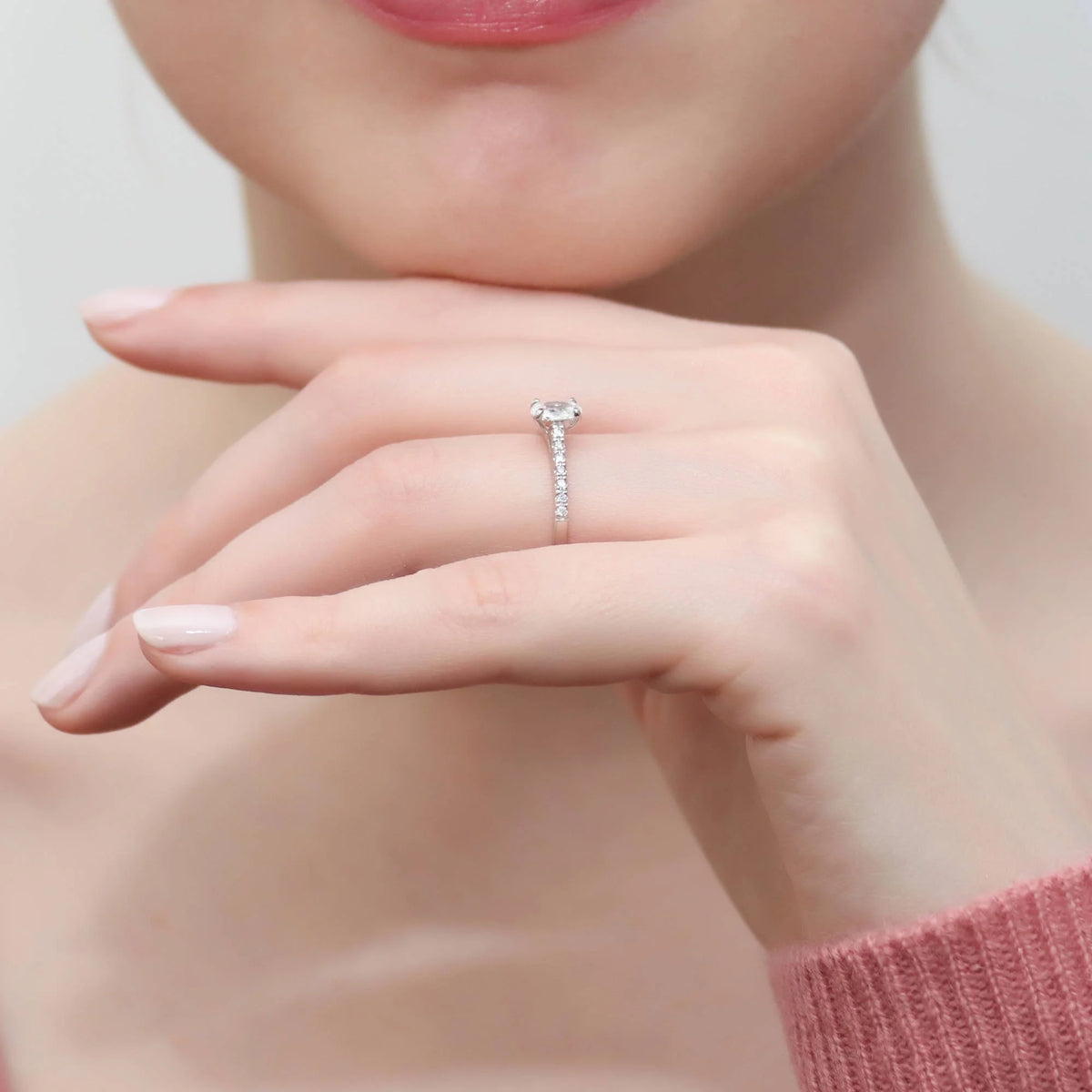 Sterling Silver Oval Cut Cubic Zirconia Promise Ring, Rhodium Plated Size 9 E7667