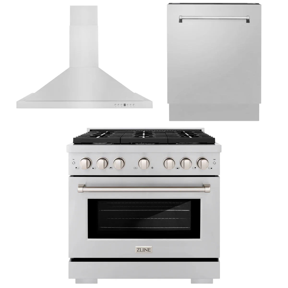 36 in. Gas Range, Range Hood, 3 Rack Dishwasher U40864