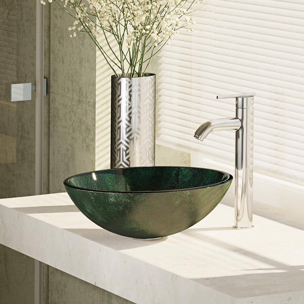 Forest Green Glass Bathroom Sink with Faucet L700138