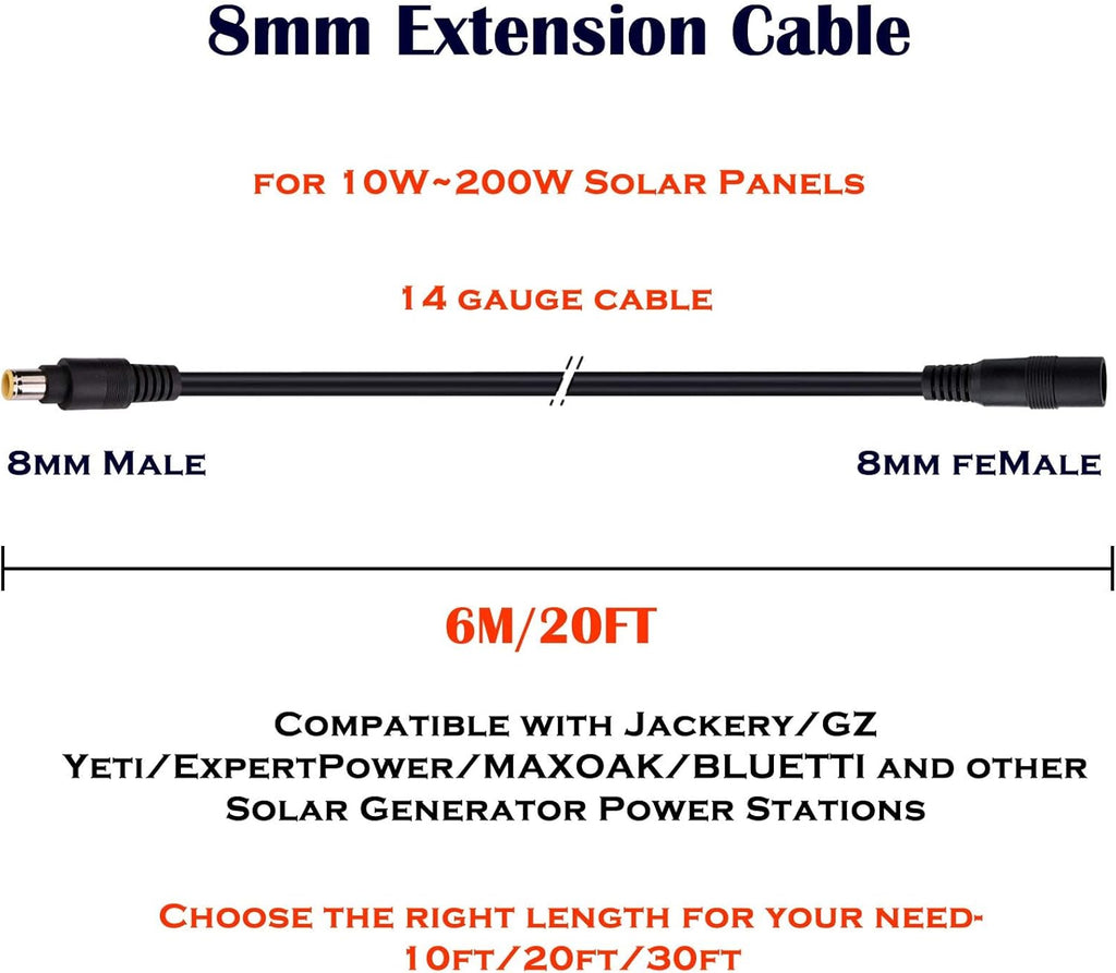 8mm Extension Cable 20Ft 6M DC 8mm Cord 14AWG G351