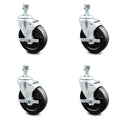 5 inch Hard Rubber Wheel Swivel Threaded Stem Caster Set with Brake G50790