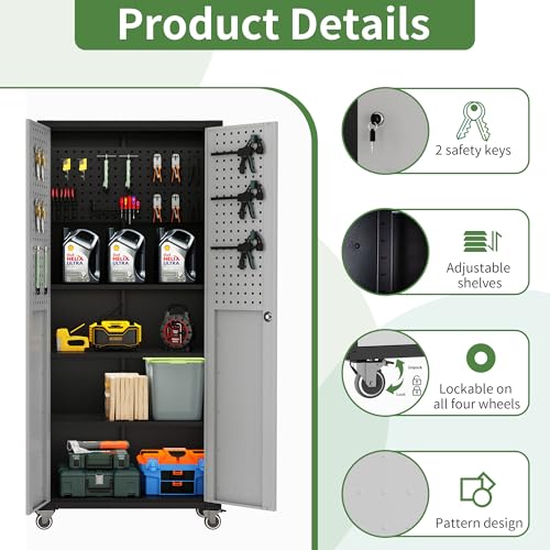 Metal Garage Storage Cabinet with Wheels Y1673
