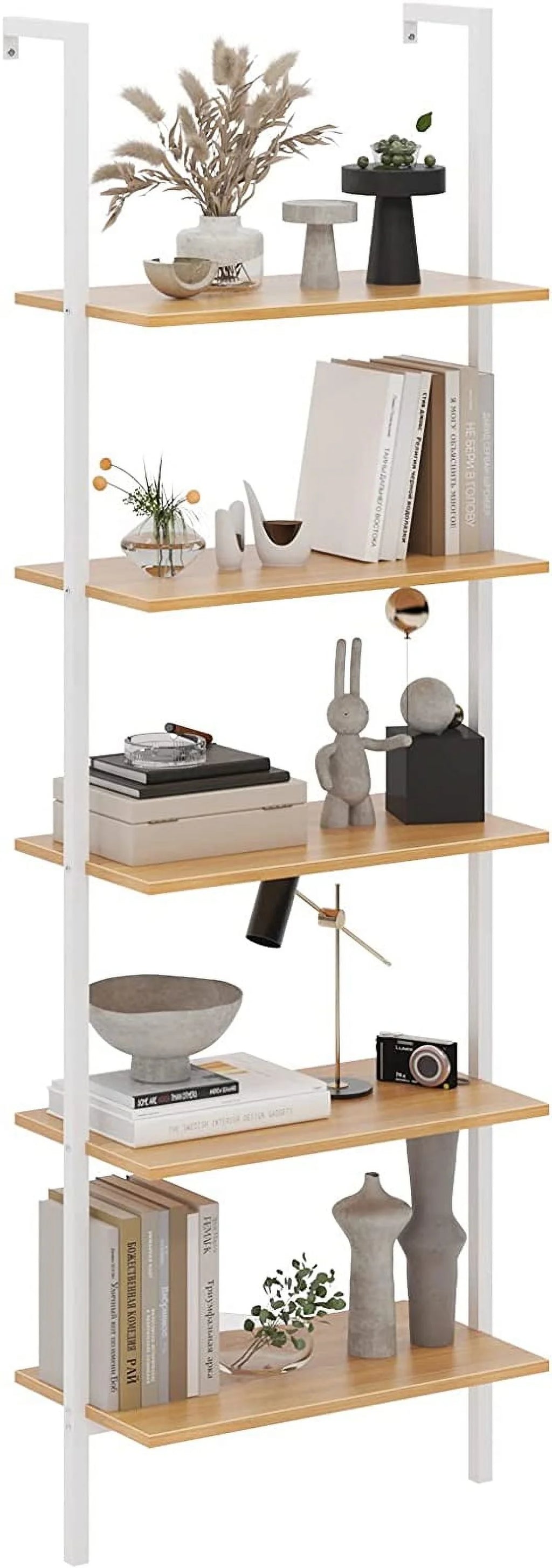 Wall-Mounted 5-Tier Bookshelf with Metal Frame W2591