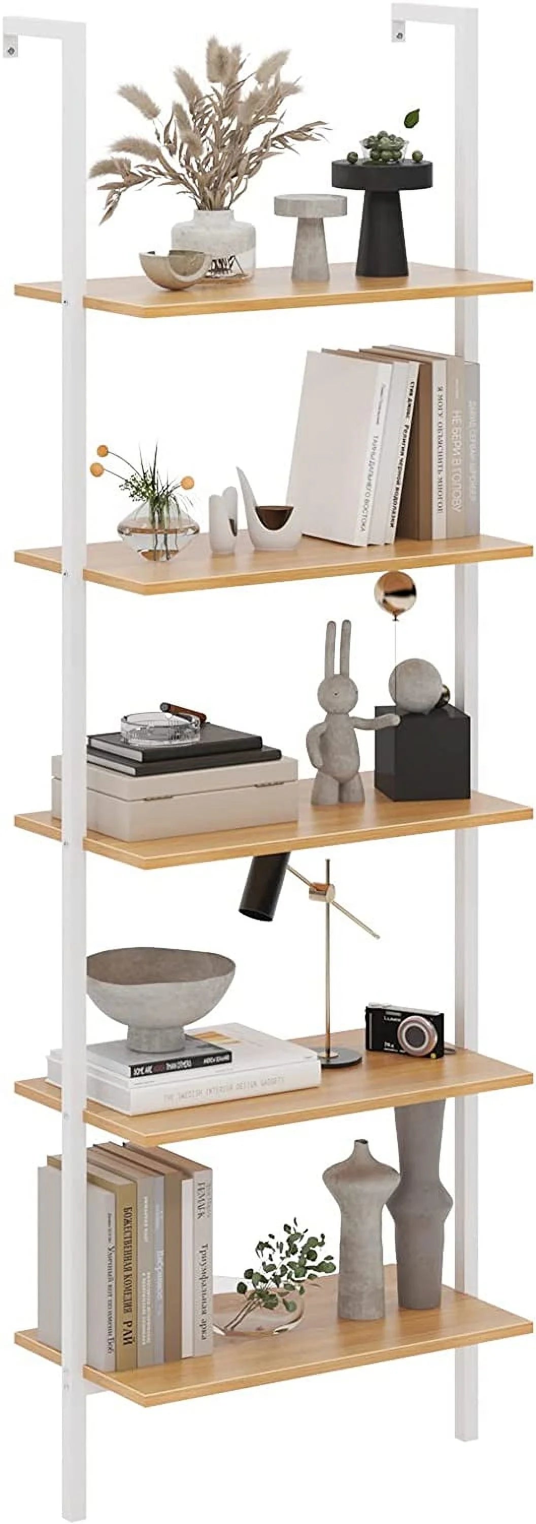 Wall-Mounted 5-Tier Bookshelf with Metal Frame W2591