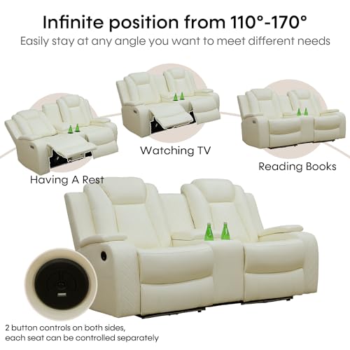 Black 3 Piece Leather Power Reclining Sofa Set with LED Lights E755387