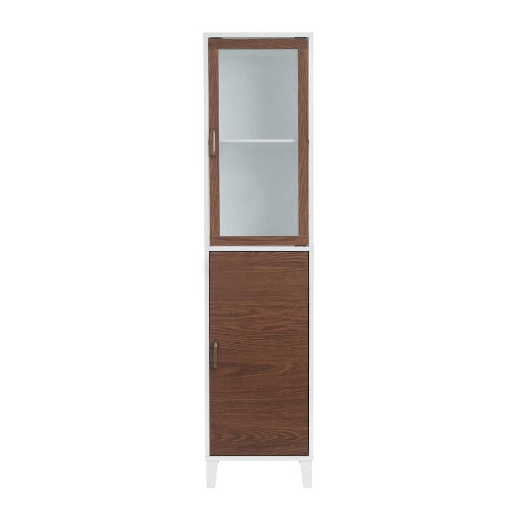 Walnut and White Wooden Linen Tower Cabinet J461062