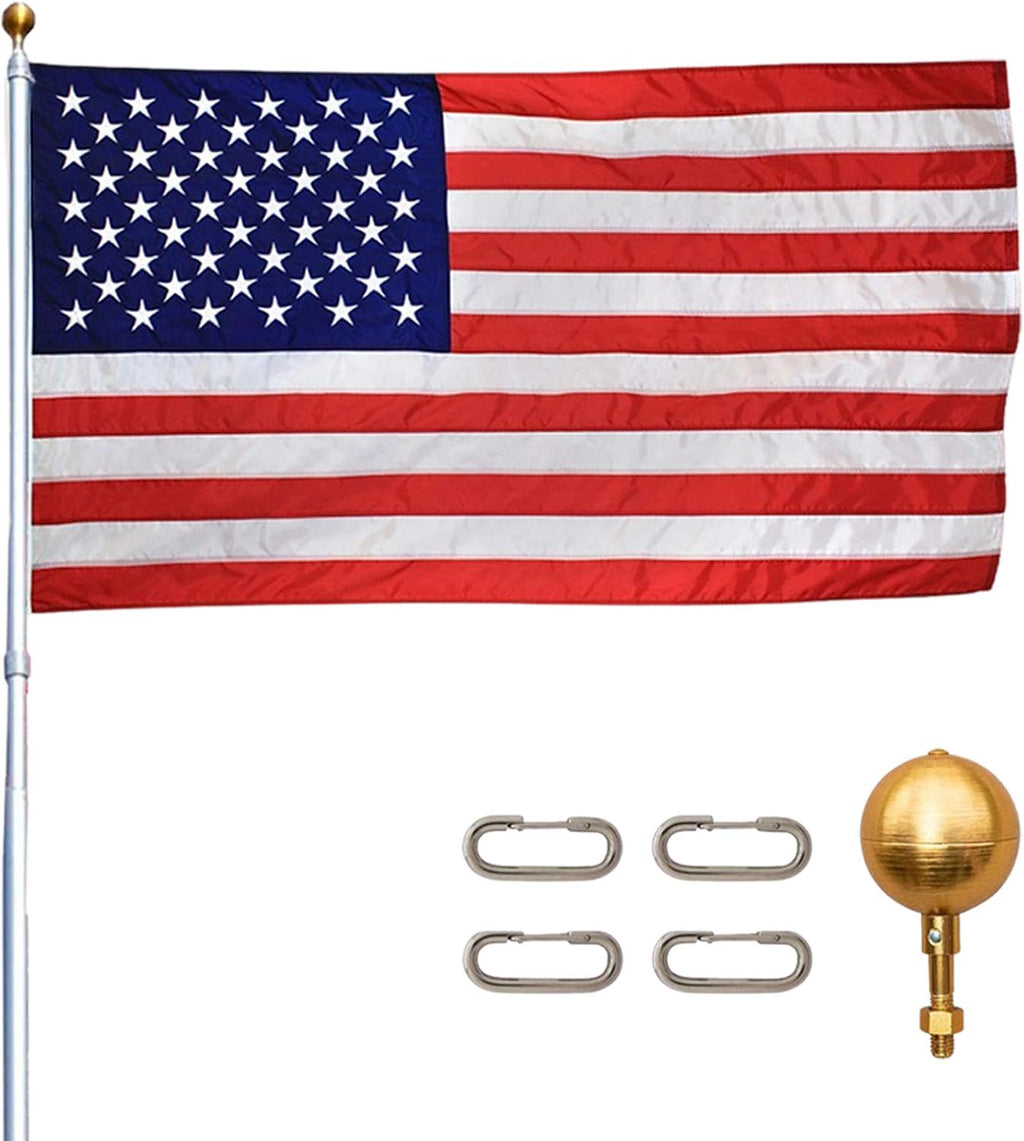 15ft Dark Bronze Anodized Aluminum Telescoping Flag Pole Kit with 3 x 5 American Flag W36772