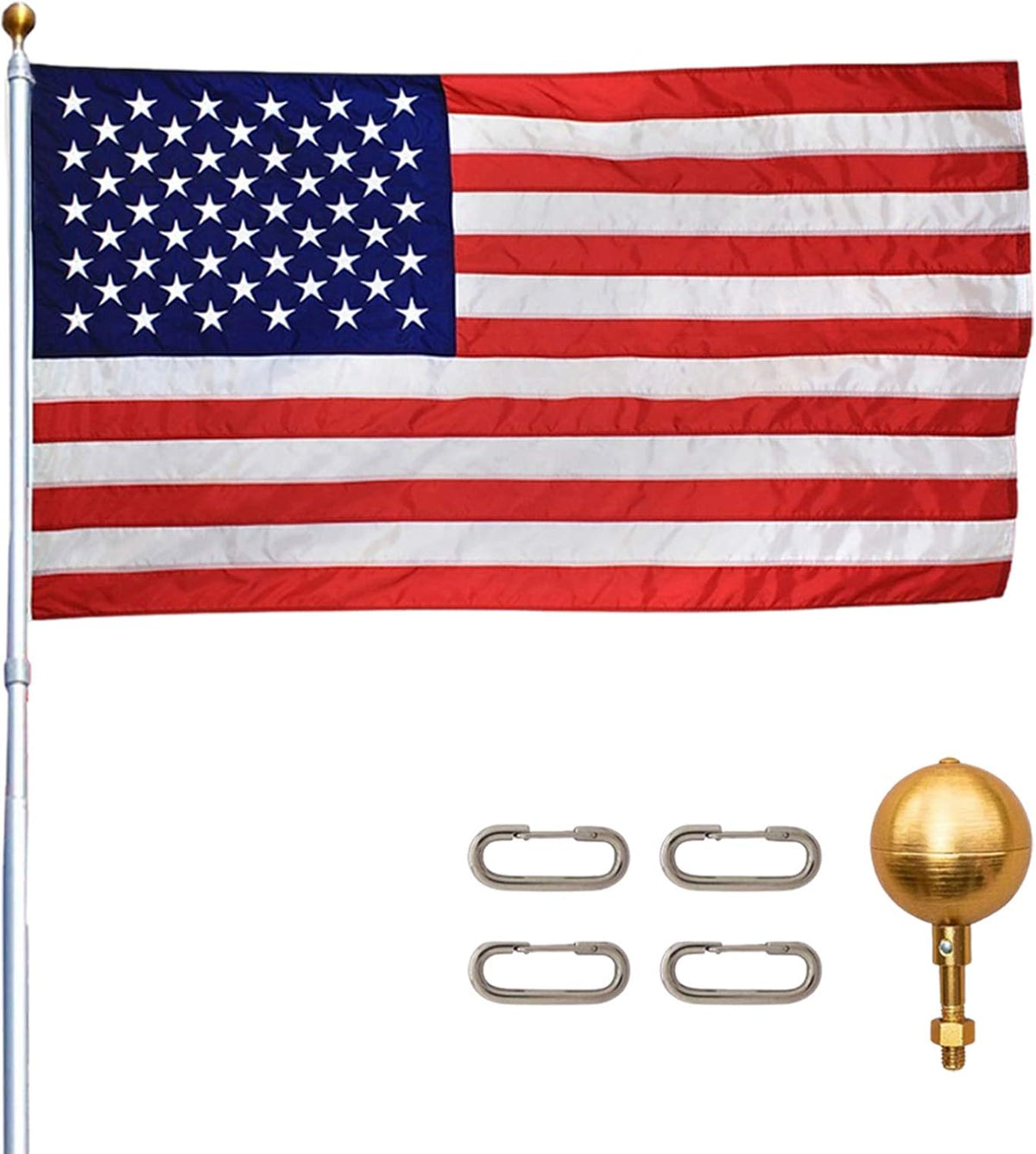 15ft Dark Bronze Anodized Aluminum Telescoping Flag Pole Kit with 3 x 5 American Flag W36772