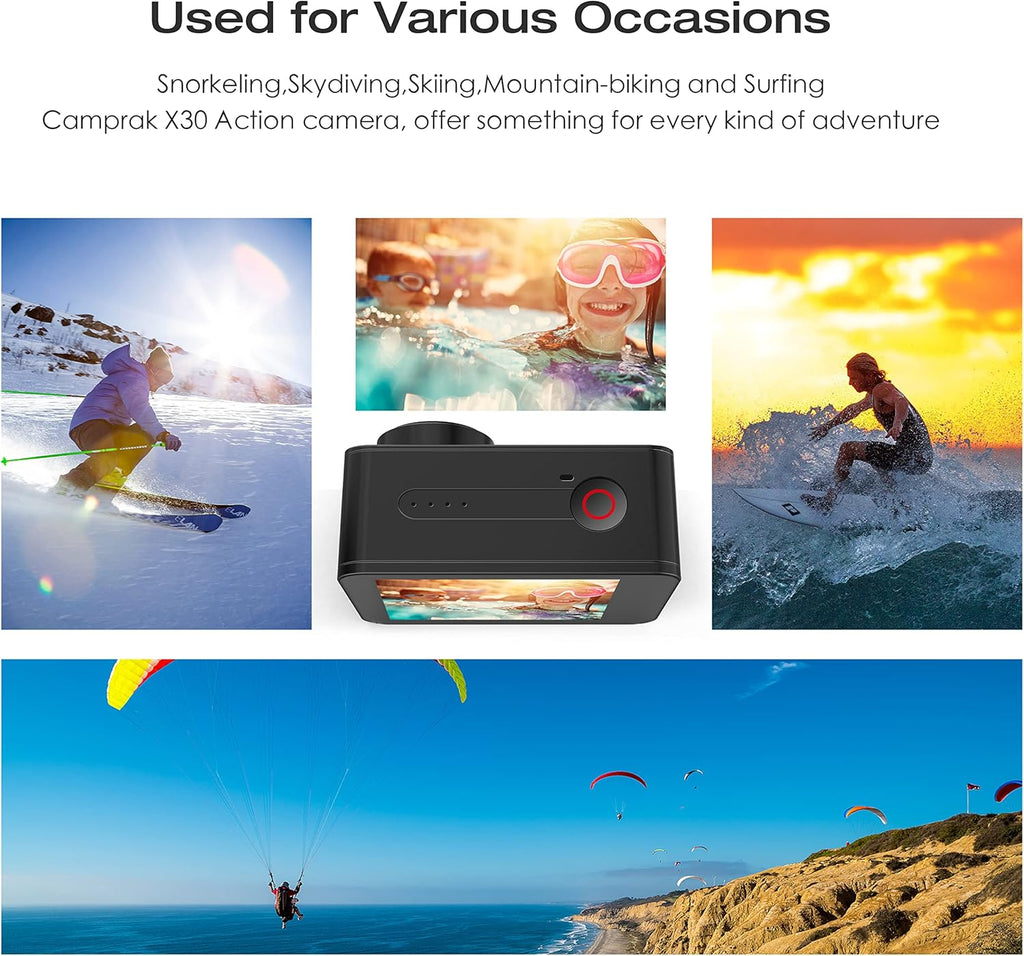 4K 60FPS 20MP Waterproof Action Camera with Touch Screen and 2 Batteries N778806
