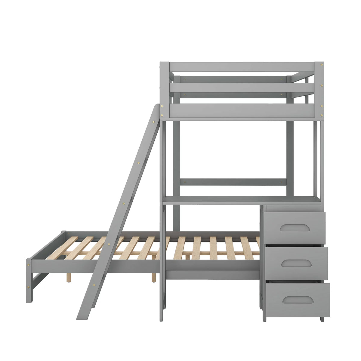 Gray Twin over Full Bunk Bed with Desk and Drawers Q735824