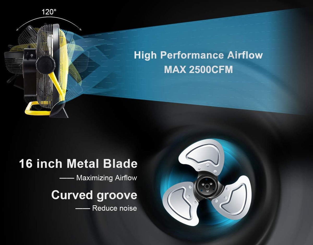 16'' Rechargeable High Velocity Portable Floor Fan with Metal Blade J4309