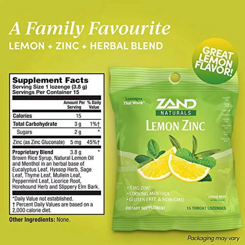 Lemon Zinc HerbaLozenge Throat Drops 12 Bags 15 Lozenges P6140