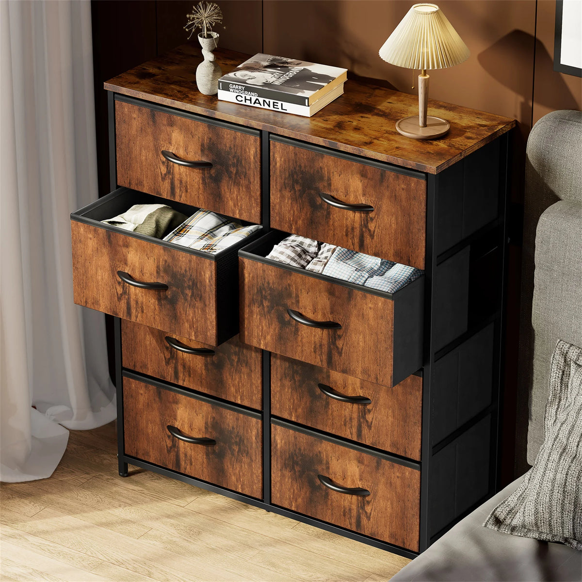 Brown 8 Fabric Drawer Dresser TV Stand C893548