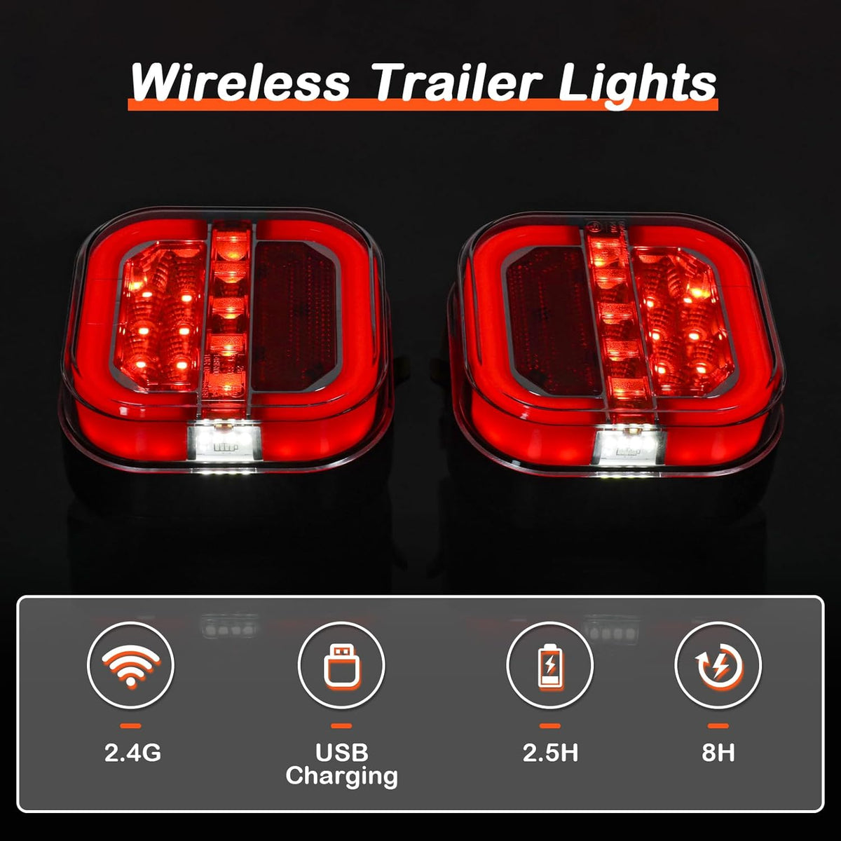Magnetic Wireless LED Trailer Rear Lights Kit, 2PCS Rechargeable Universal LED Tail Light Kit Q4853