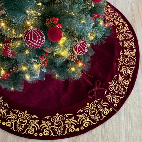 Burgundy Velvet Christmas Tree Skirt H48571