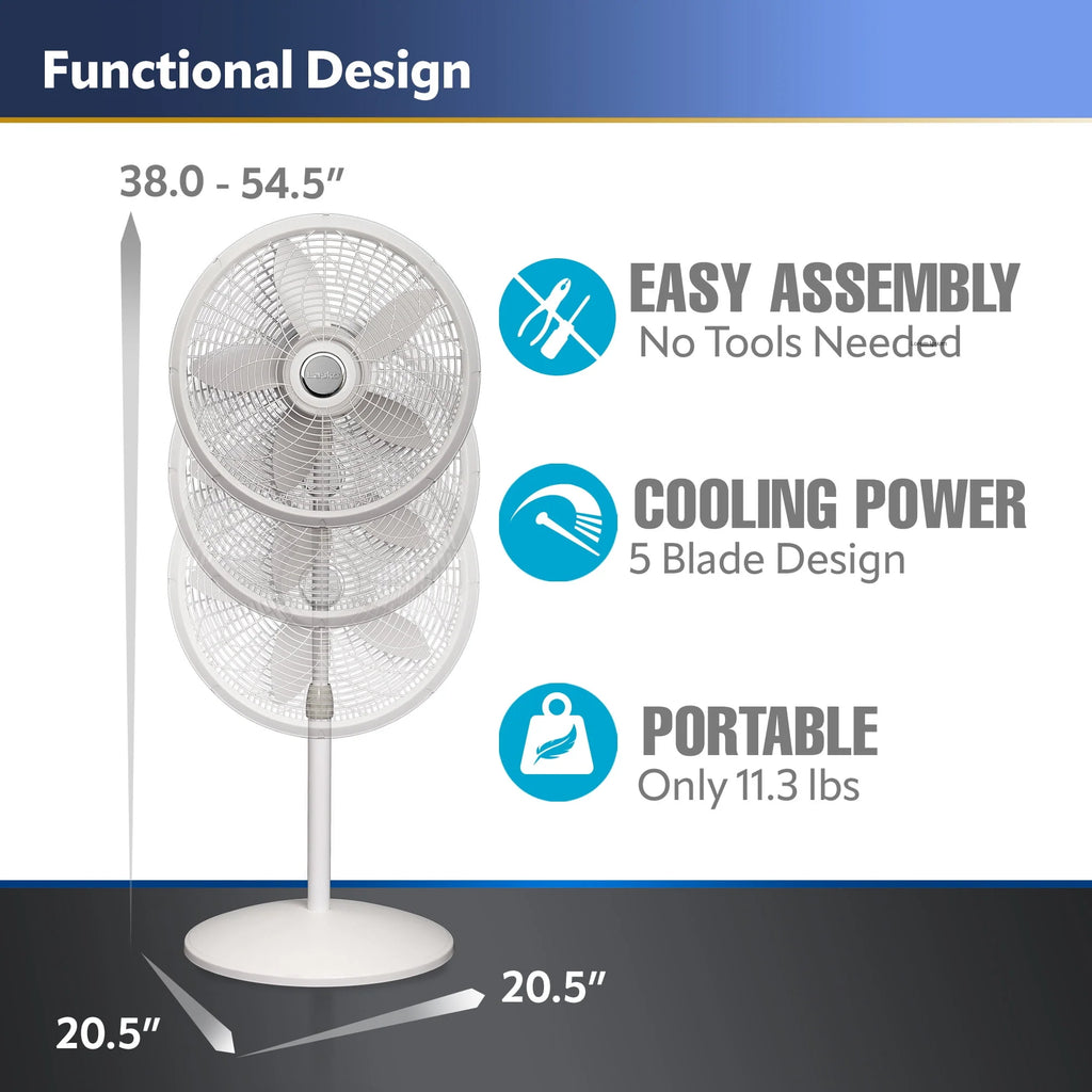 White 18 Inch 3-Speed Oscillating Pedestal Fan P1908