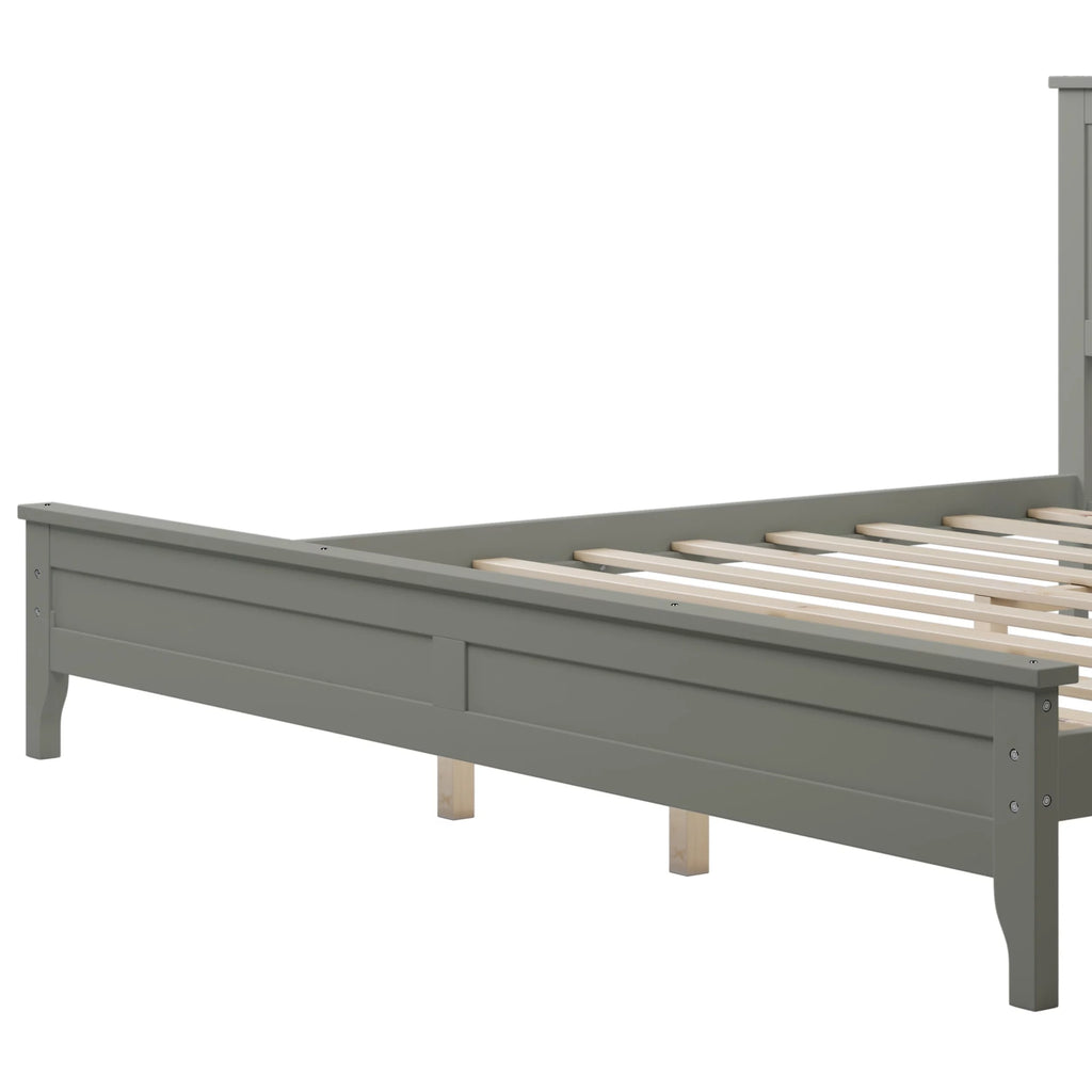 King Size Grey Solid Wood Platform Bed Frame with Headboard H37417