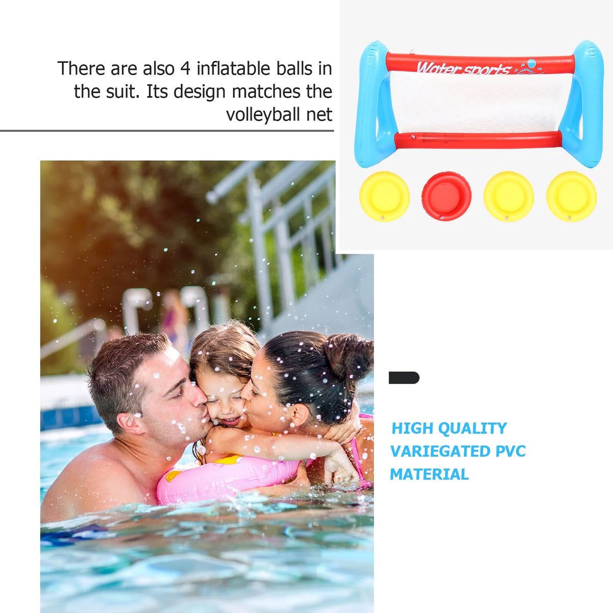 Inflatable Pool Float Set with Volleyball Net and Volleyballs Q103