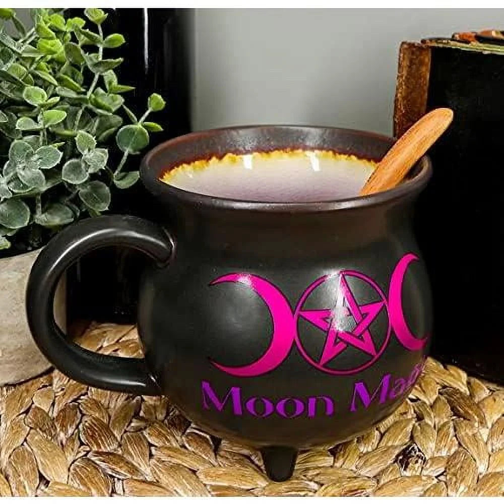Porcelain Cauldron Shaped Bowl or Mug 32Oz with Wooden Spoon S163