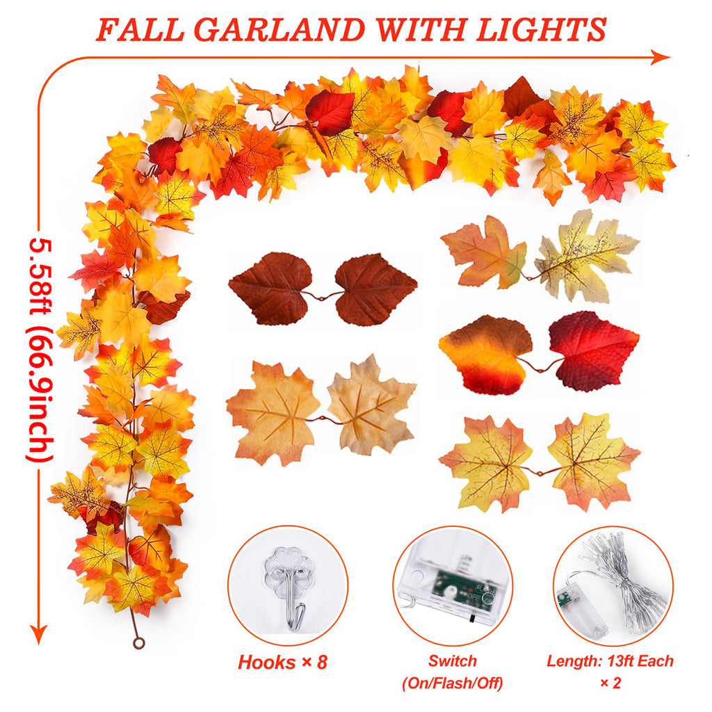 Maple Leaves Garland with Lights F2164