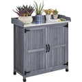 Wooden Garden Potting Bench Table with Cabinet V71419