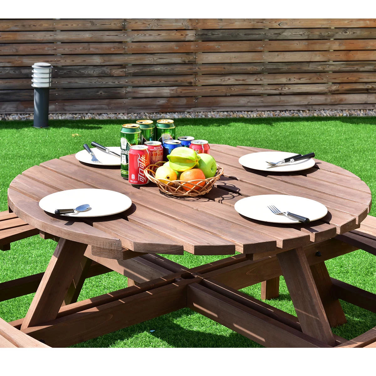 Wood 8 Seat Picnic Table and Bench Set G78603