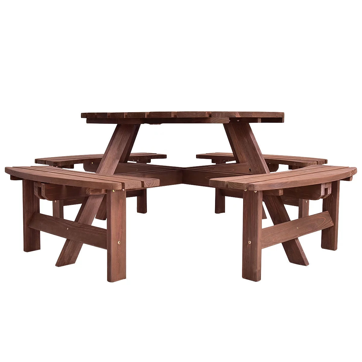 Wood 8 Seat Picnic Table and Bench Set G78603