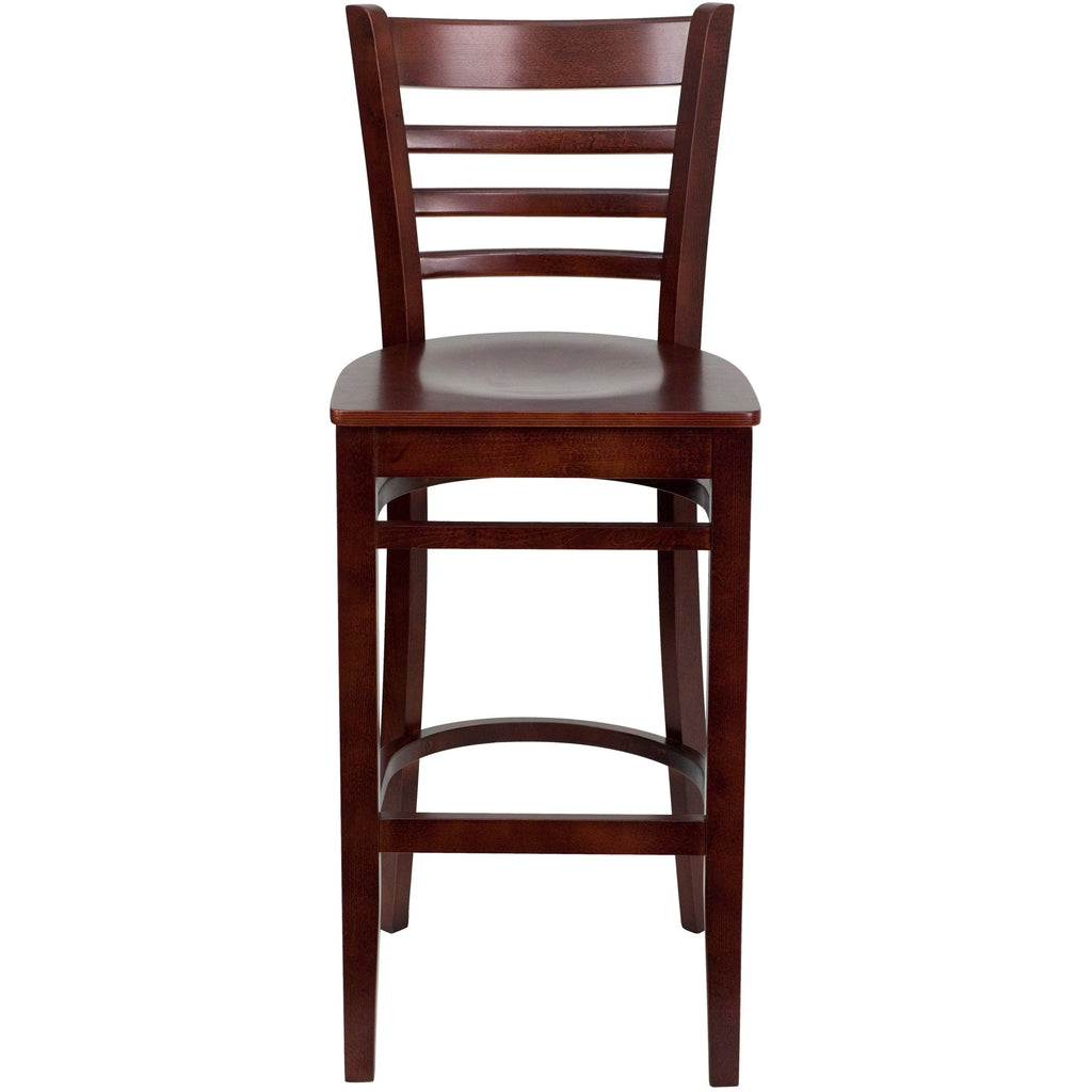 Walnut Wood Vertical Slat Back Wooden Barstool Q9889