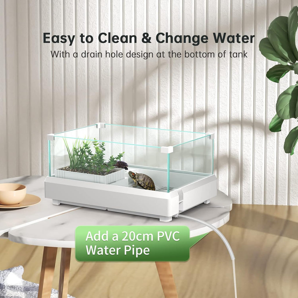 Glass Turtle Tank Aquarium with Basking Platform, Bottom Drain Design C7089