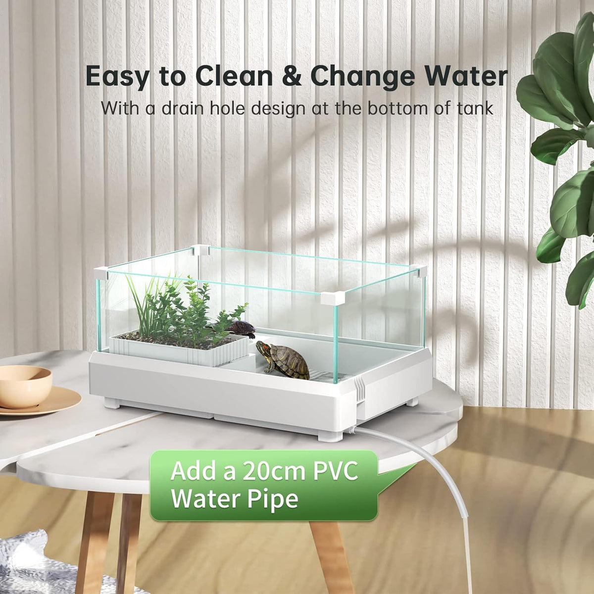 Glass Turtle Tank Aquarium with Basking Platform, Bottom Drain Design C7089