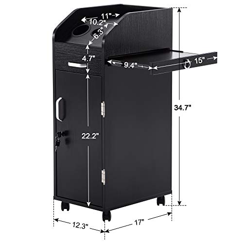 Black Beauty Salon Trolley Storage Cart with Lockable Rolling Wheels L10541