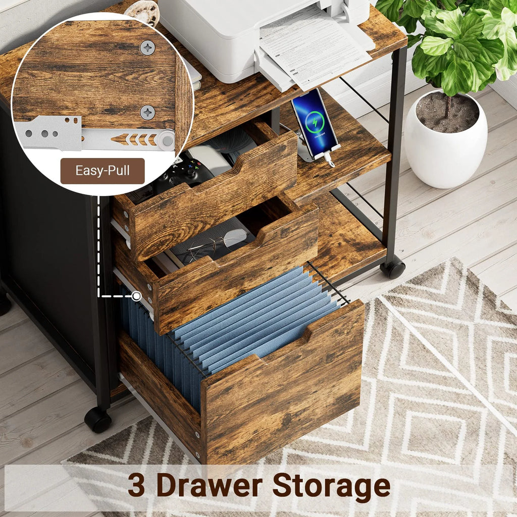 Rolling Wooden File Cabinet with 3 Drawers Y730484