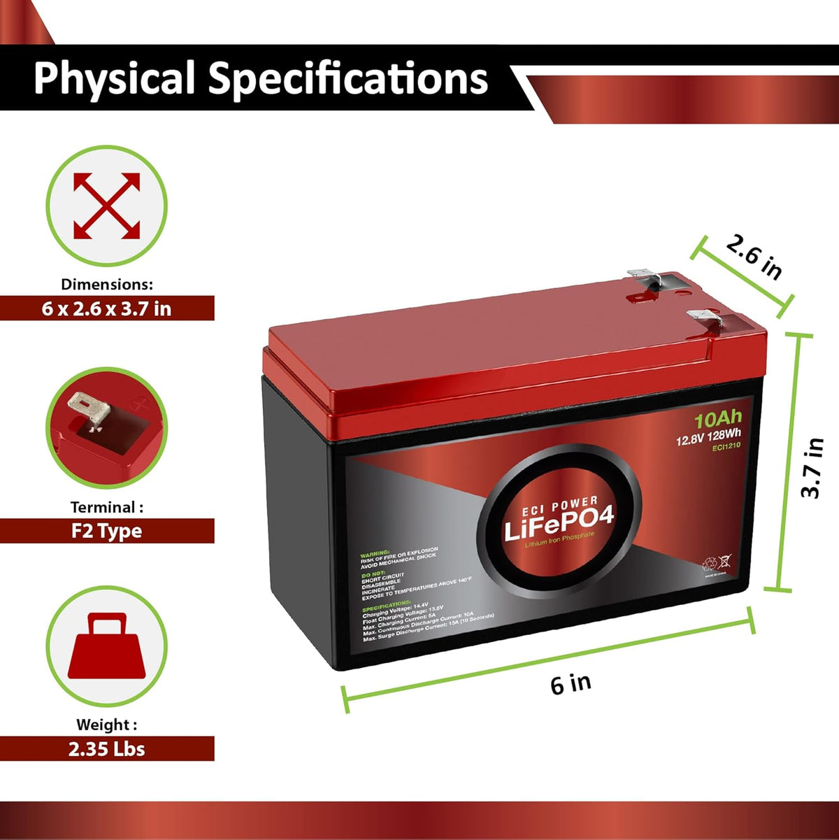 12V 10Ah Lithium LiFePO4 Deep Cycle Rechargeable Battery D8010