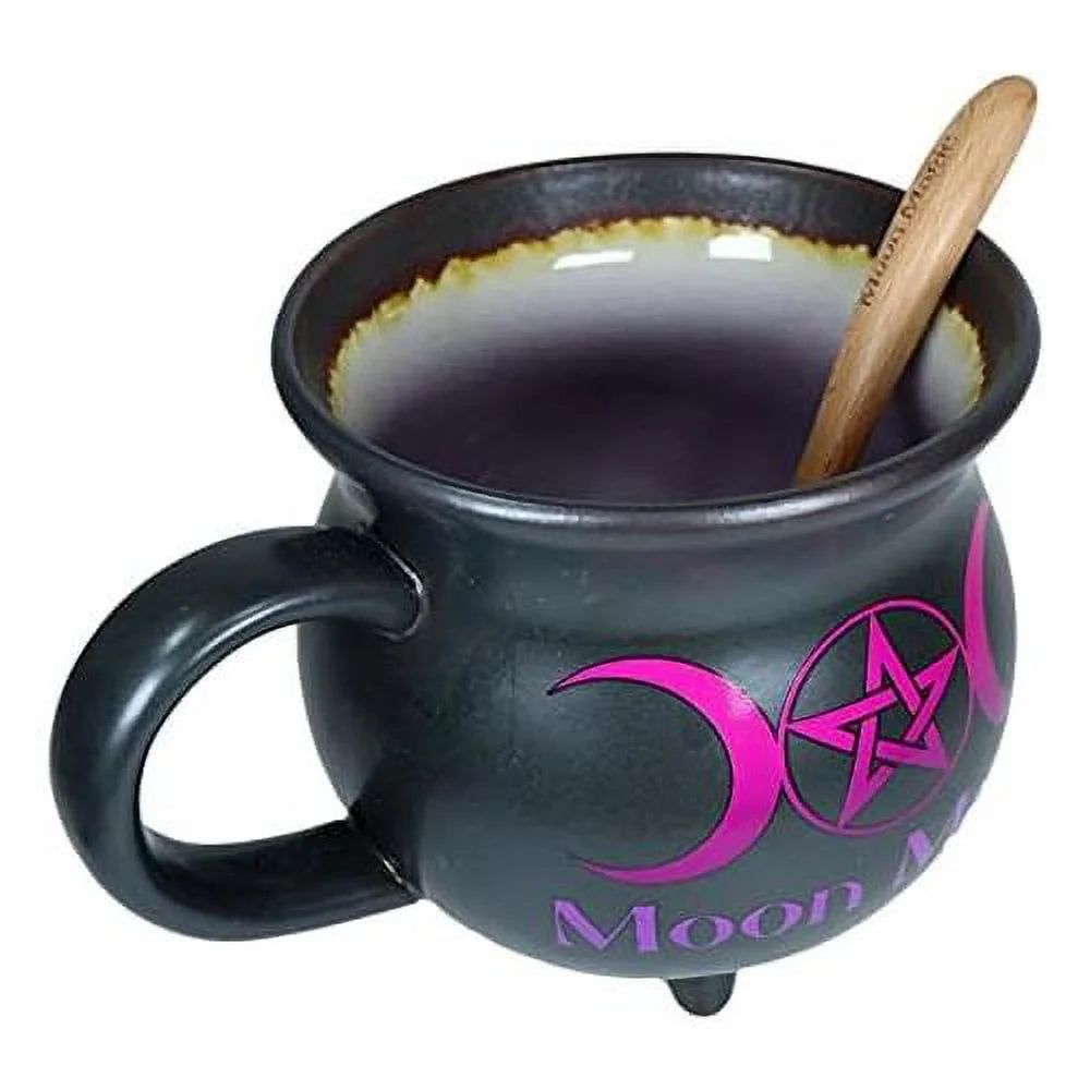 Porcelain Cauldron Shaped Bowl or Mug 32Oz with Wooden Spoon S163