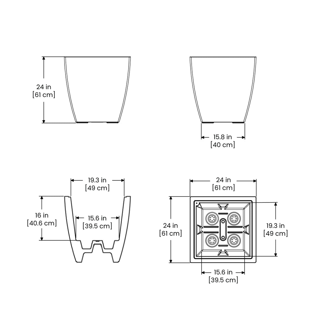 Black 24 in Square Planter Z1010