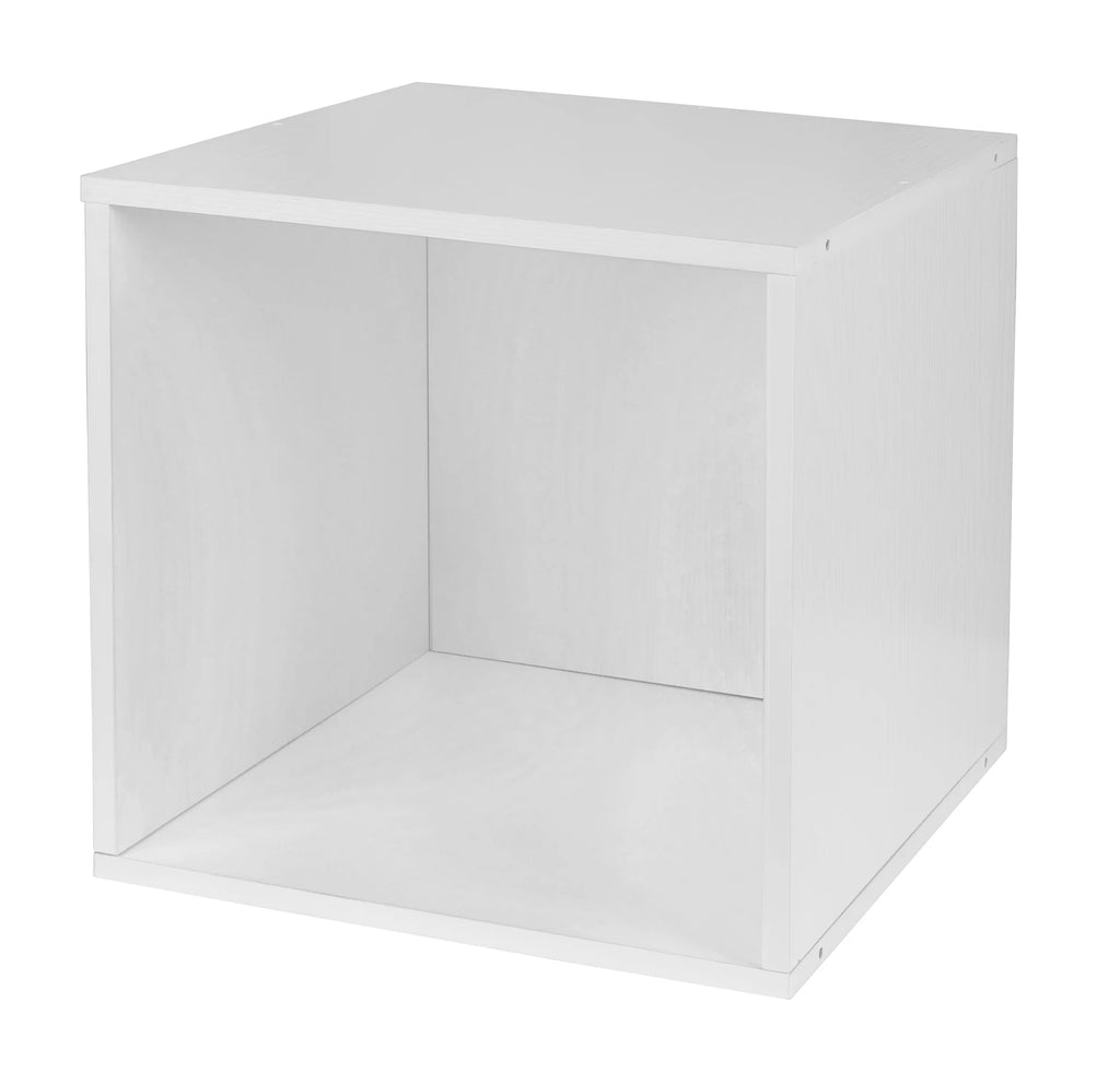 White Wood Grain/Teal 4 Cubes Storage Organizer with 2 Canvas Bins B73571