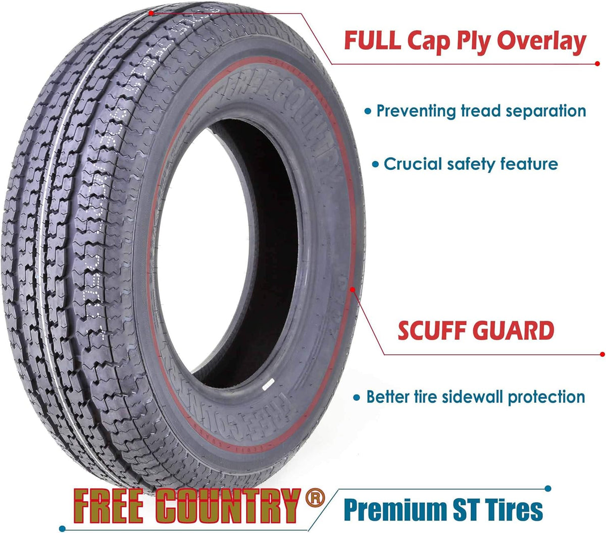 Set 3 Trailer Tires ST175/80R13 6PR Load Range C with Scuff Guard M424