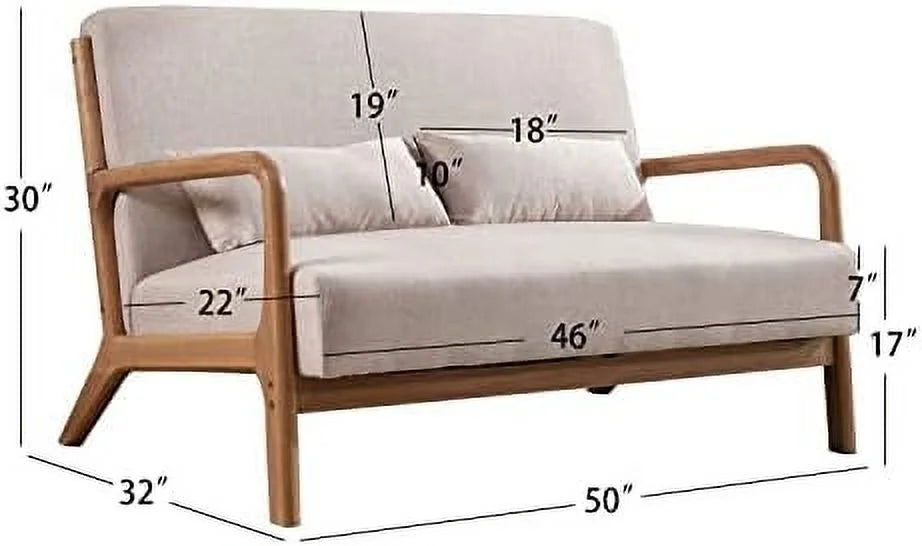 50" 2-Seater Loveseat Sofa with Wood Frame and 2 Waist Cushions G639