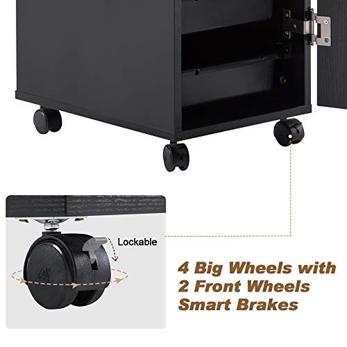 Black Beauty Salon Trolley Storage Cart with Lockable Rolling Wheels L10541