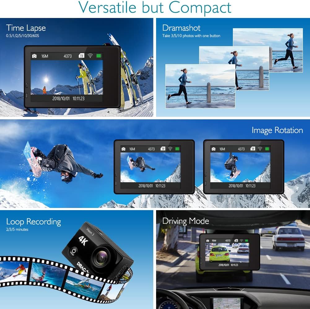 4K Action Camera 16MP Waterproof Camera 170° Wide Angle WiFi Sports Cam with Remote 2 Batteries and Mounting Accessories Kit Pack of 2 N339