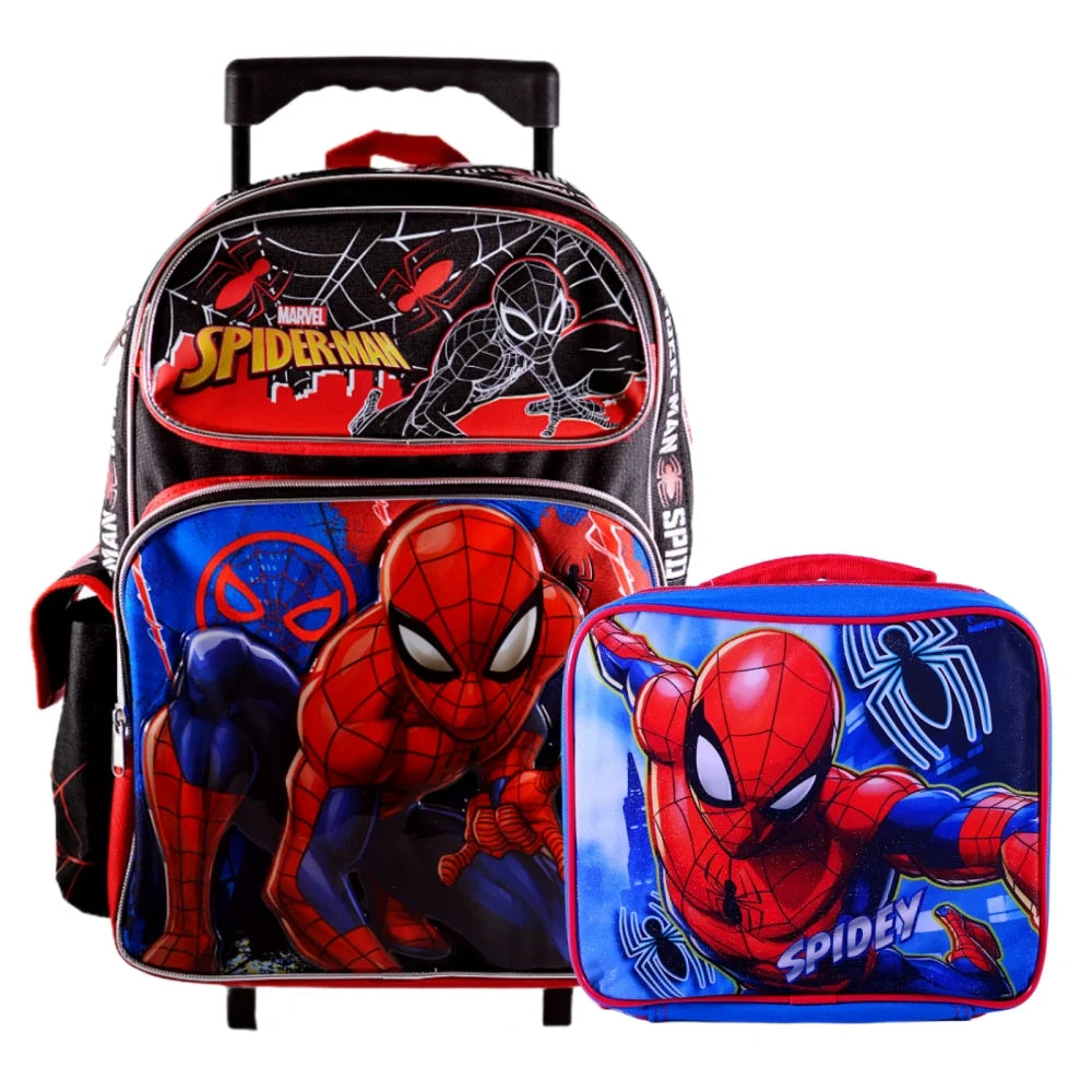 Black Red Blue Rolling School Backpack with Lunch Bag A9461